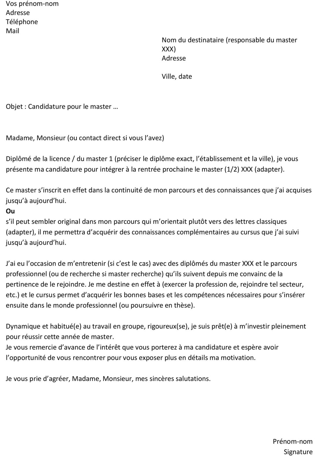 Lettre De Motivation Pour Candidature Universite