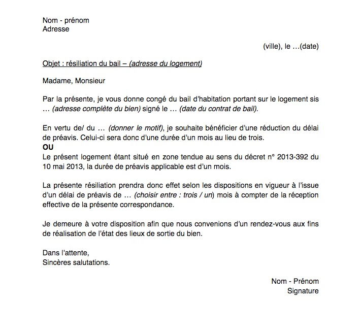 Lettre Resiliation Bail Commercial