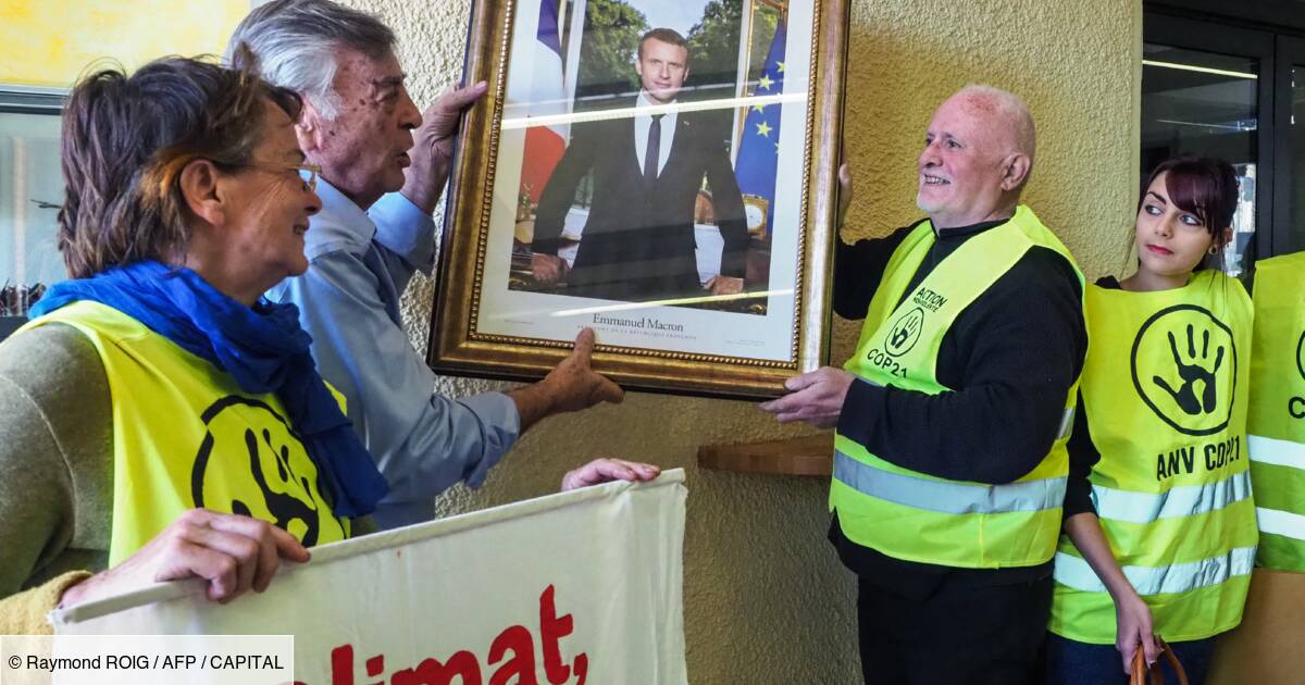 Premieres Amendes Pour Les Militants Ecolos Qui Avaient Decroche Le Portrait D Emmanuel Macron Capital Fr
