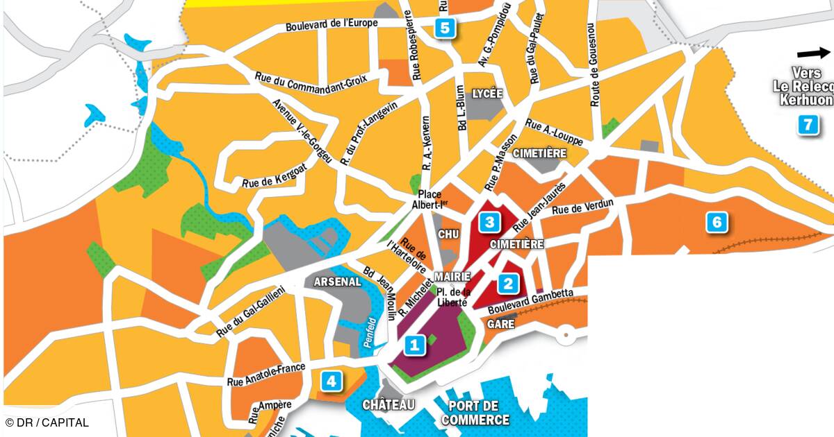 carte des quartiers de brest Immobilier A Brest La Carte Des Prix 2019 Capital Fr carte des quartiers de brest