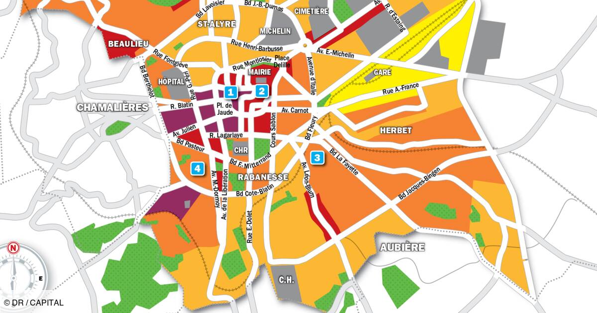 carte de clermont ferrand Immobilier à Clermont Ferrand : la carte des prix 2019   Capital.fr