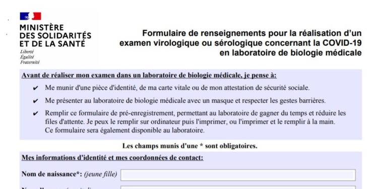 Covid 19 Le Formulaire A Remplir Avant Un Test De Depistage En Laboratoire Capital Fr