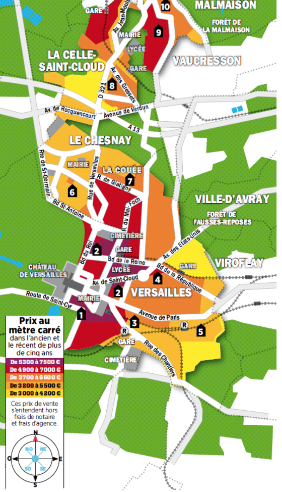 Immobilier en IledeFrance  la carte des prix de Versailles, Le