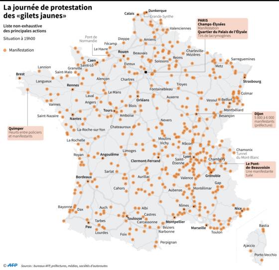 Gilets Jaunes Près De 283000 Manifestants Un Mort Et 200